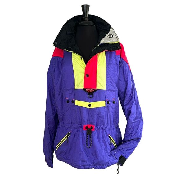 Mountain Goat Colorblock 80s 90s Y2K Ski Snow Jacket 1/4 Zip Neon Retro Pullover - Picture 1 of 9